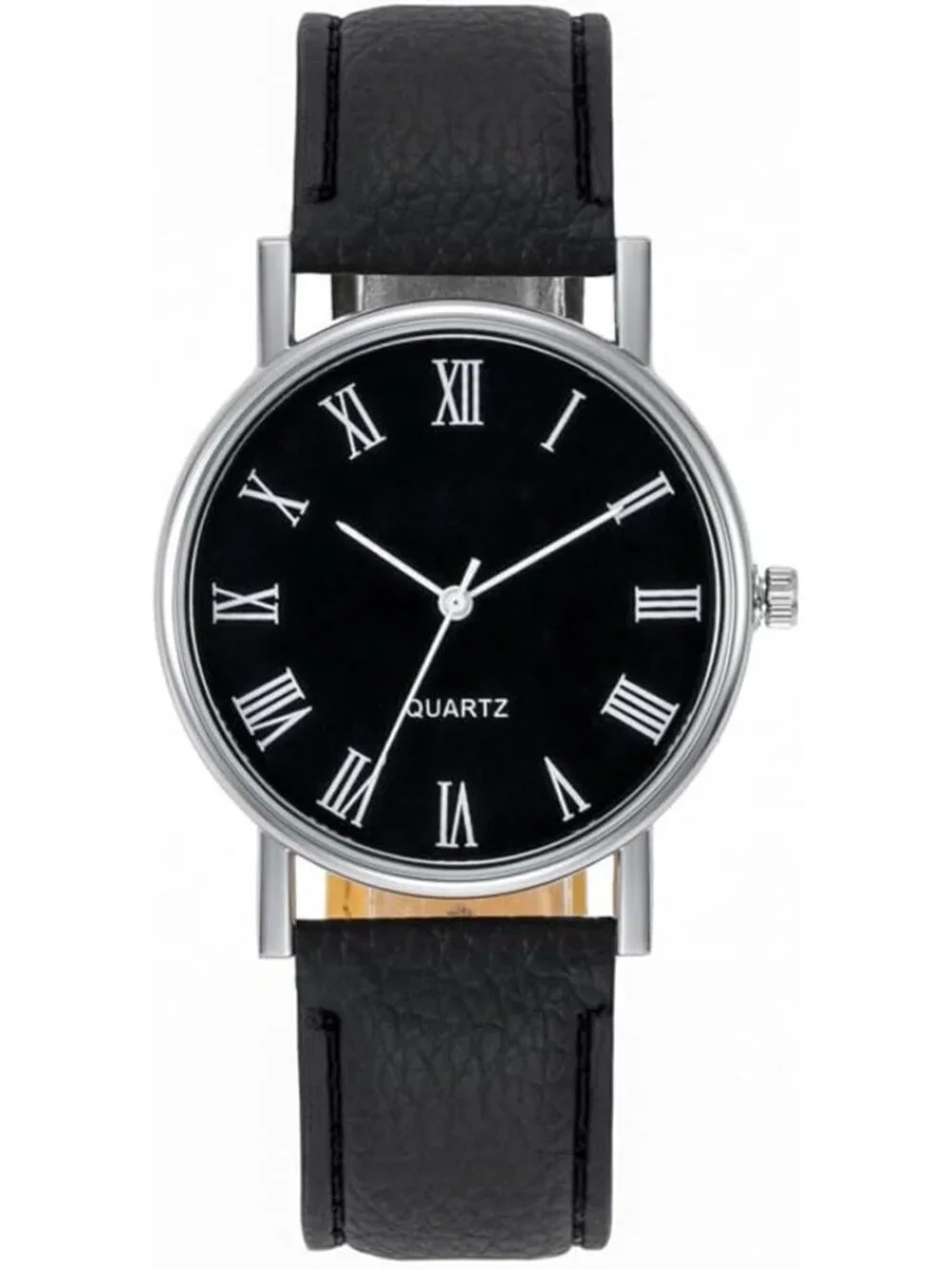 Men's Black Analog Quartz Simple Solid Leather Band Casual Classic Wrist Watch